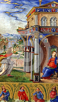 Matteo da Milano: miniatures from the breviary of Alfonso I d`Este: Annunciation of the Virgin Mary