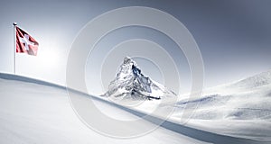 Matterhorn with Flag in winter