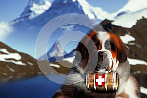 Matterhorn lake and Saint Bernard dog