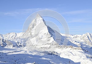 Matterhorn Mountain peak covered by snow