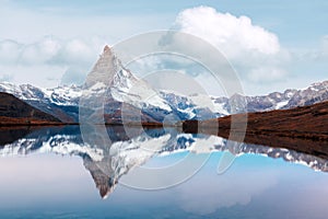 Matterhorn peak with reflection on Stellisee lake