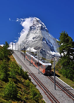 Matterhorn with railroad and train