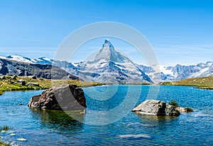 Matterhorn with Stellisee Lake in Zermatt