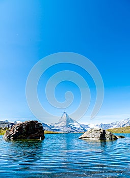 Matterhorn with Stellisee Lake in Zermatt