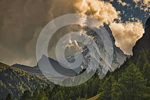 Matterhorn in summer stormy day