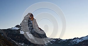 Matterhorn time lapse sunrise over Cervino summit 4478 m, italian side, Valle d`Aosta