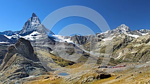 The Matterhorn in Zermatt, Switzerland. Mountain train.