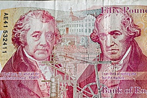 Matthew Boulton and James Watt on a Â£50 banknote