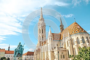 Matthias Church, or the Church of the Assumption of the Buda Castle, in Budapest, Hungary. Amazing Gothic Cathedral in the