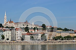 Matthias church and Fishermans bastion Danube riverside Budapest cityscape