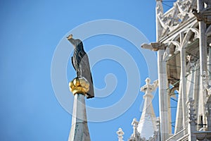 Matthias Church at Fishermans Bastion, sculpture of a crow