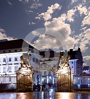 Matthias Gate, at Hradcany Castle Prague at night, Czech republic