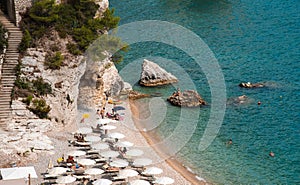 Mattinata Faraglioni stacks and beach coast of Baia Delle Zagare, Vieste Gargano, Apulia, Italy