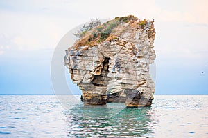 Mattinata Faraglioni stacks and beach coast of Mergoli, Vieste Gargano, Apulia, Italy.