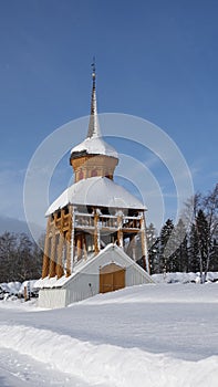 Mattmar Belltower in winter in Jamtland in Sweden