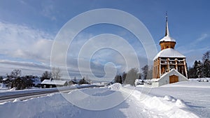 Mattmar Belltower in winter in Jamtland in Sweden