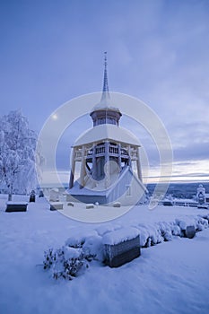 Mattmar church belltower vinter evening photo