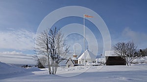 Mattmar church and Belltower in winter in Jamtland in Sweden