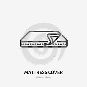 Mattress cover line icon, vector pictogram of covering. Bed linen, interior illustration, home textile sign