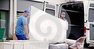 Mattress Delivery Truck. Movers Transporting