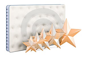 Mattress with five golden stars. Customer rating, 3D rendering