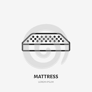 Mattress flat line icon. Bedding sign. Thin linear logo for interior store