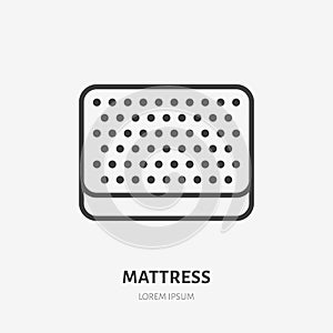 Mattress flat line icon top view. Bedding sign. Thin linear logo for interior store