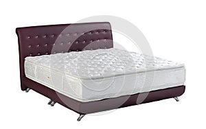 Mattress maroon color spring bed isolated photo
