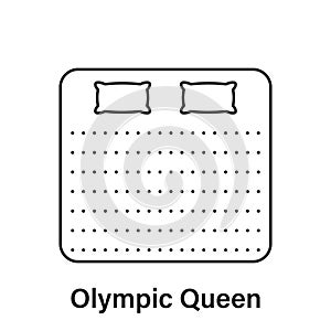 Mattress Olympic Queen Size Line Icon. Bed Size Dimension Linear Pictogram. Bed Length Measurement for Bedchamber in