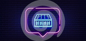 Mattress pocket spring line icon. Orthopedic sprung pad sign. Neon light speech bubble. Vector