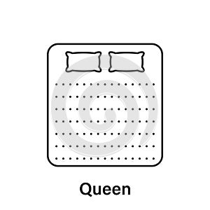 Mattress Queen Size Line Icon. Bed Size Dimension Linear Pictogram. Bed Length Measurement for Bedchamber in Hotel or