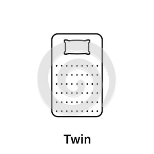 Mattress Twin Size Line Icon. Bed Size Dimension Linear Pictogram. Bed Length Measurement for Bedchamber in Hotel or