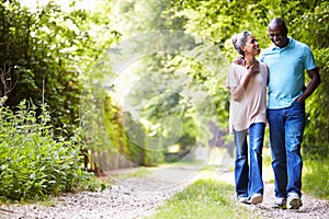 Mature African American Couple Walking In Countryside