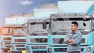 Mature Asian man occupation truck driver smiling confident optimistic his arms crossed