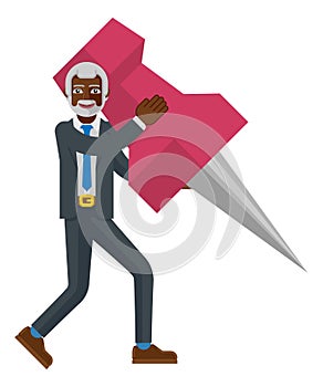 Mature Black Business Man Holding Thumb Tack Pin