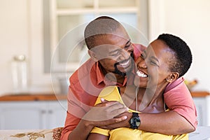 Mature black couple in love laughing photo