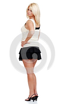 Mature blond woman in mini skirt