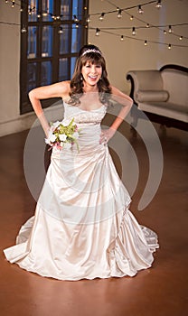 Mature Bride Laughing in white dress