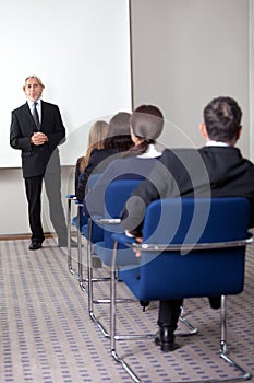 Mature business man giving presentation