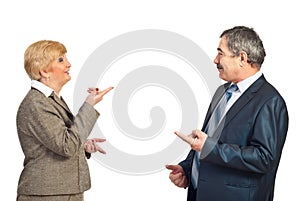 Mature business people in funny conflict