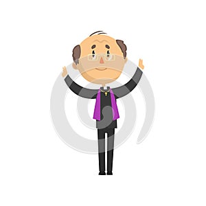 Mature catholic priest character preaching at church, catholic preacher, holy father cartoon vector illustration