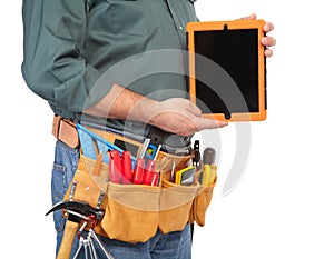 Mature contractor and notebook