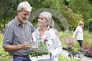 Mature Couple Choosing Plants At Garden Center