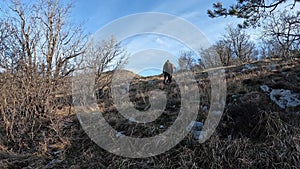 Mature couple hiking in the mountains