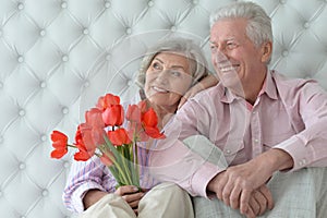 Mature couple with poppies