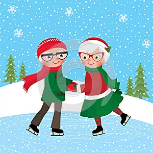 Mature couple skating at the ice rink