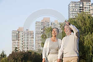 Mature couple walking in the park