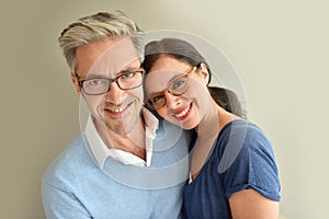 Mature couple wearing eyeglasses