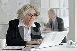 Mature couple working at office