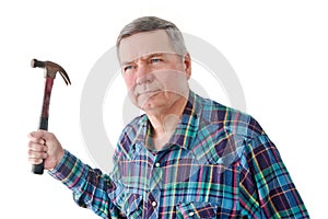 Mature DIYer with hammer